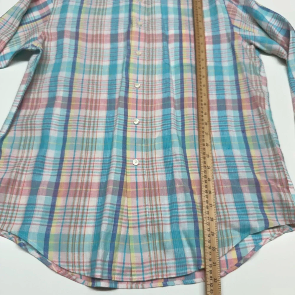 Brooks Brothers Men Large Button Down Shirt Pastel‎ Plaid Irish Linen Coastal